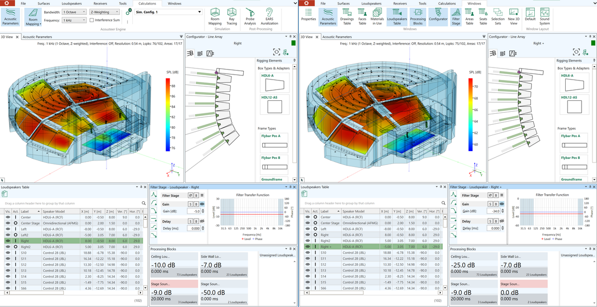 How to compare two solutions in EASE 5 acoustic simulation software