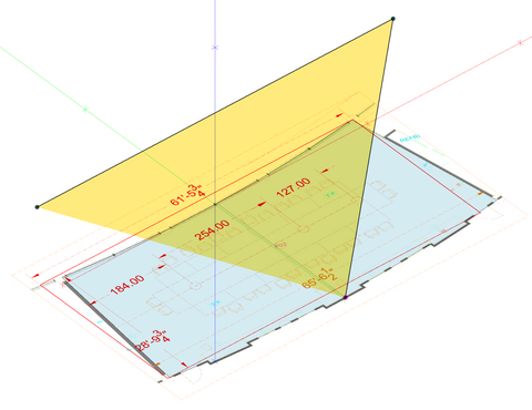 Yellow area over floorplan for sloped ceiling tutorial