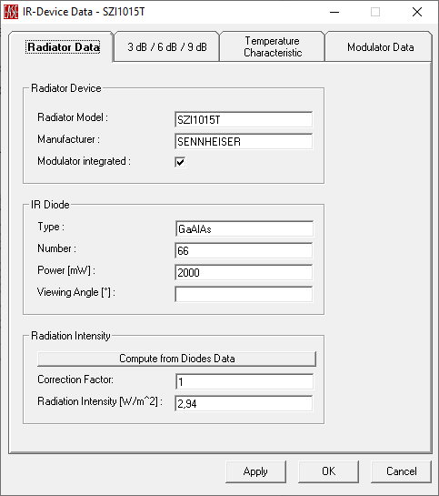 IR device data example.