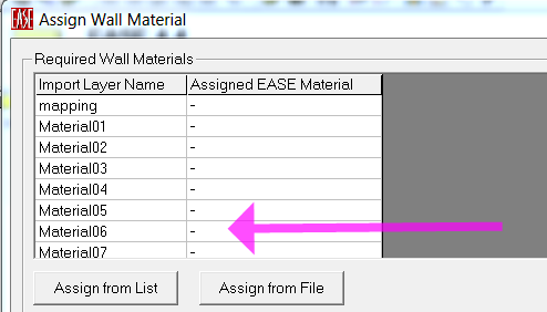 EASE Import - Assign Material Window