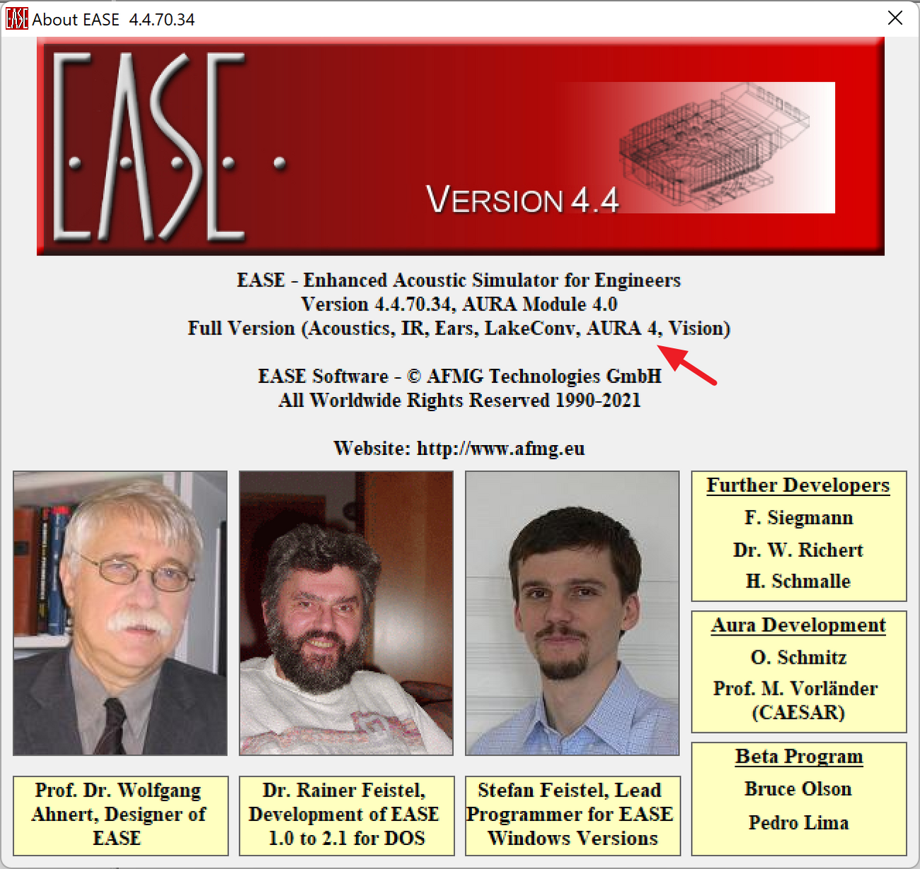 EASE About window