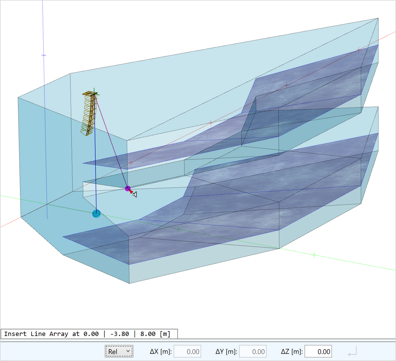 Inserting a line array using the drawing toolset of the CAD editor.