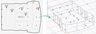 Example of 3D acoustic model created in EASE Evac and exported to EASE for further analysis.