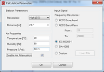 The distance for the observation point and the angular resolution of the calculation can be entered. High frequency air absorption and other effects can be taken into account.
