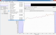 Drop down menu showing the types of graph which EASE SpeakerLab can display. Shown here is the transfer function.