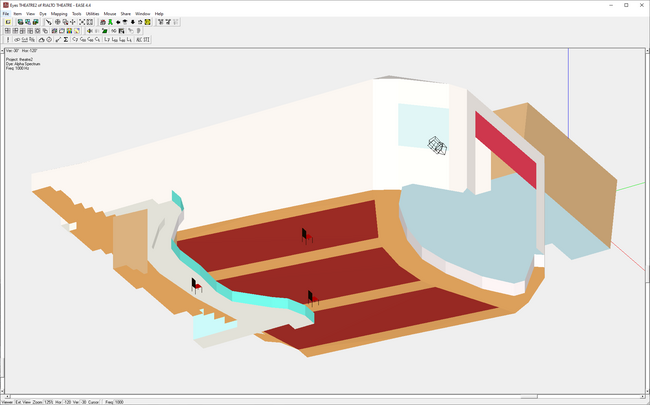 EASE Eyes module - room colored based on absorption coefficient value.