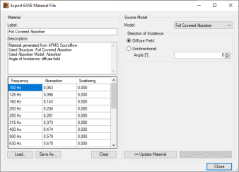 Export EASE Material dialog.