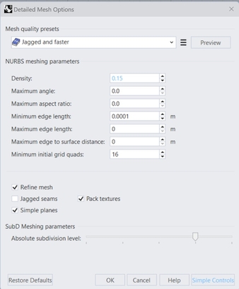 Rhino Export Mesh Option