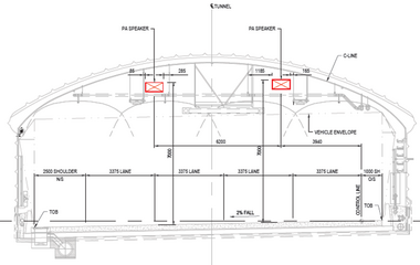 AFMG EASE Emergency sound system design for WestConnex road tunnel. Tunnel Scheme.